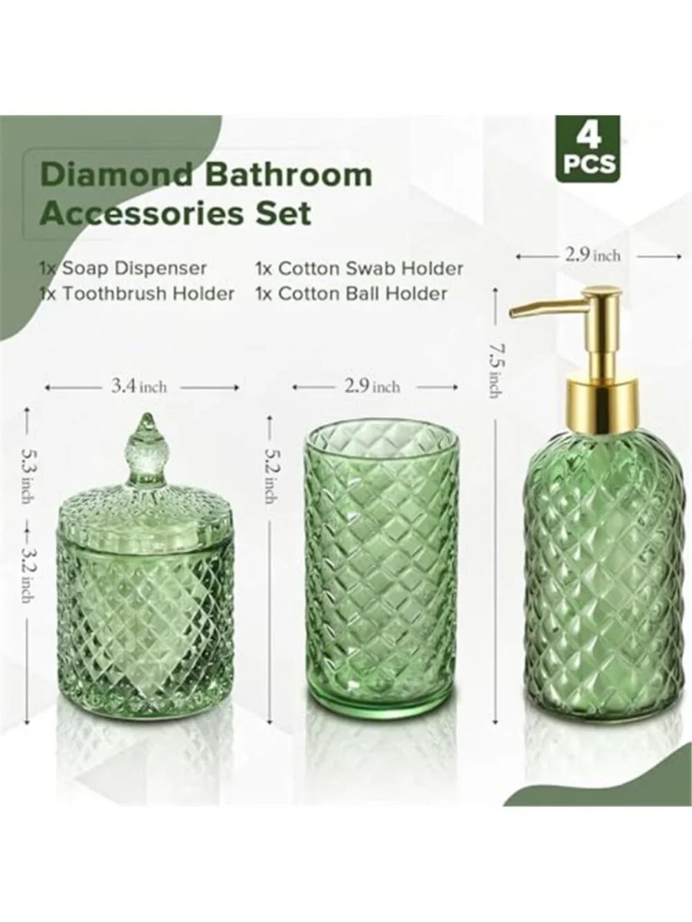 Green Bathroom Accessories Set, 4 Pack Olive Green Bathroom Decor Accessory Sets